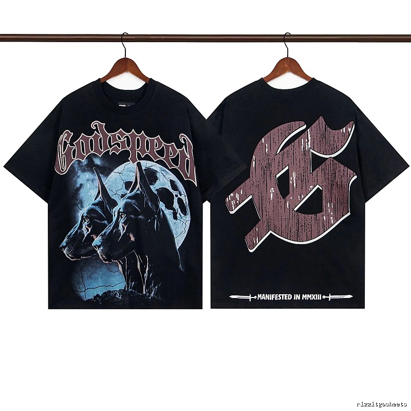 Godspeed Doberman Print Street Style Black T-shirt