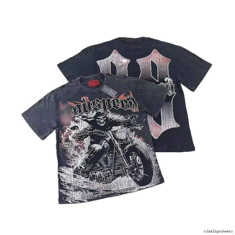 Godspeed Motorcycle Series Dark Style Washed Black Short Sleeve T-shirt