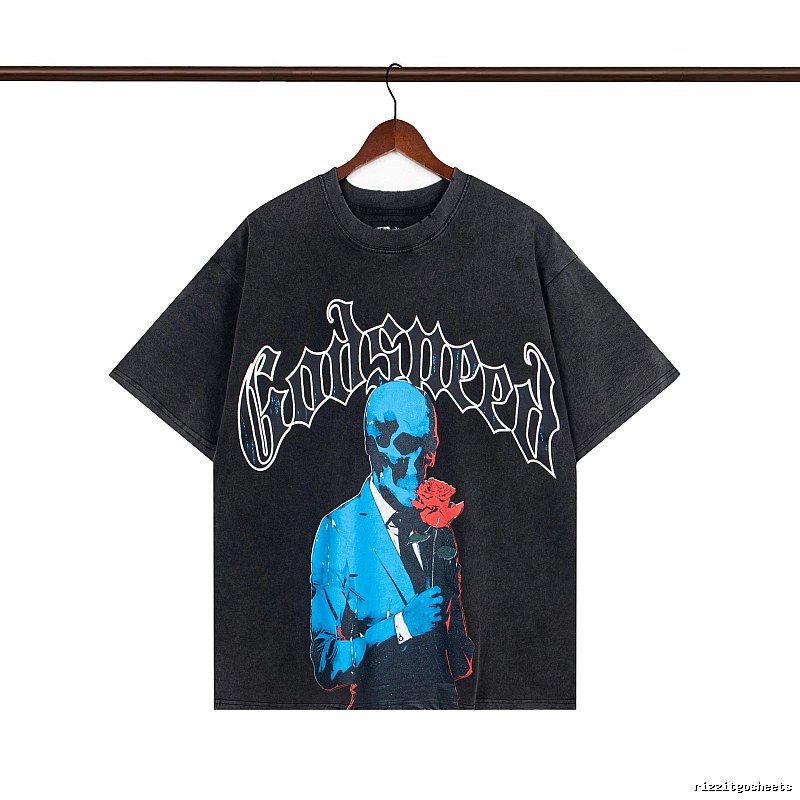 Godspeed Skull Print Vintage Black T-Shirt