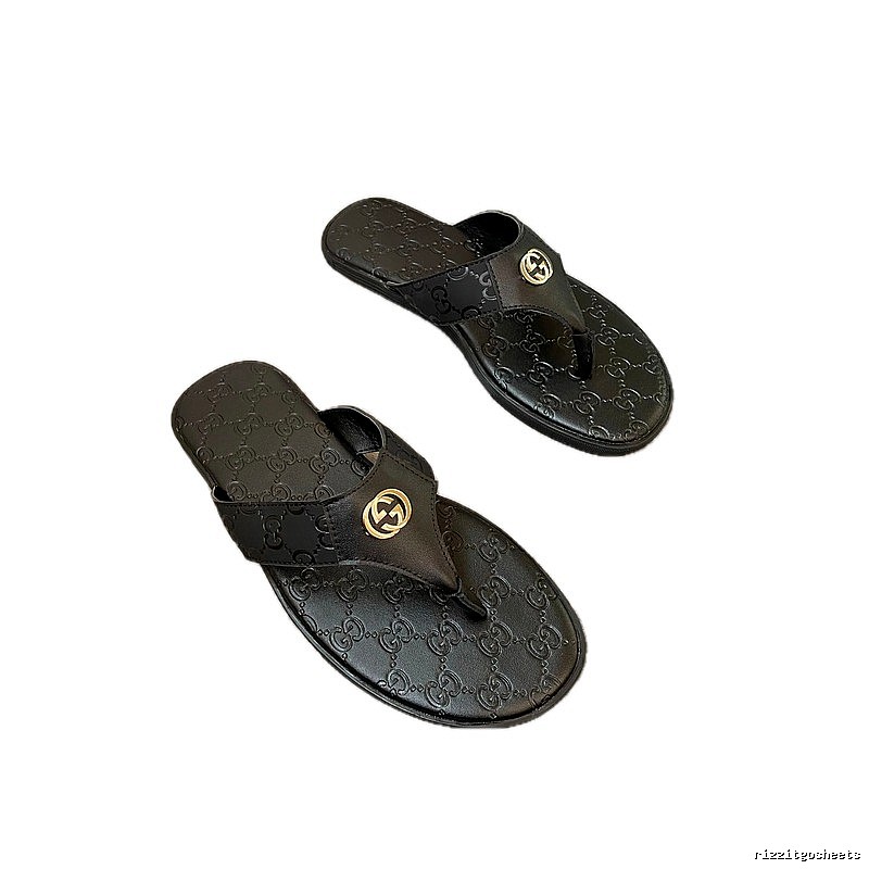 Gucci Double-G Embossed Light Luxury Style Black Flip-Flops