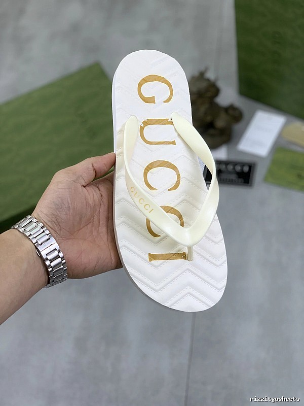 Gucci Letter Print Casual Off-white Flip-flops