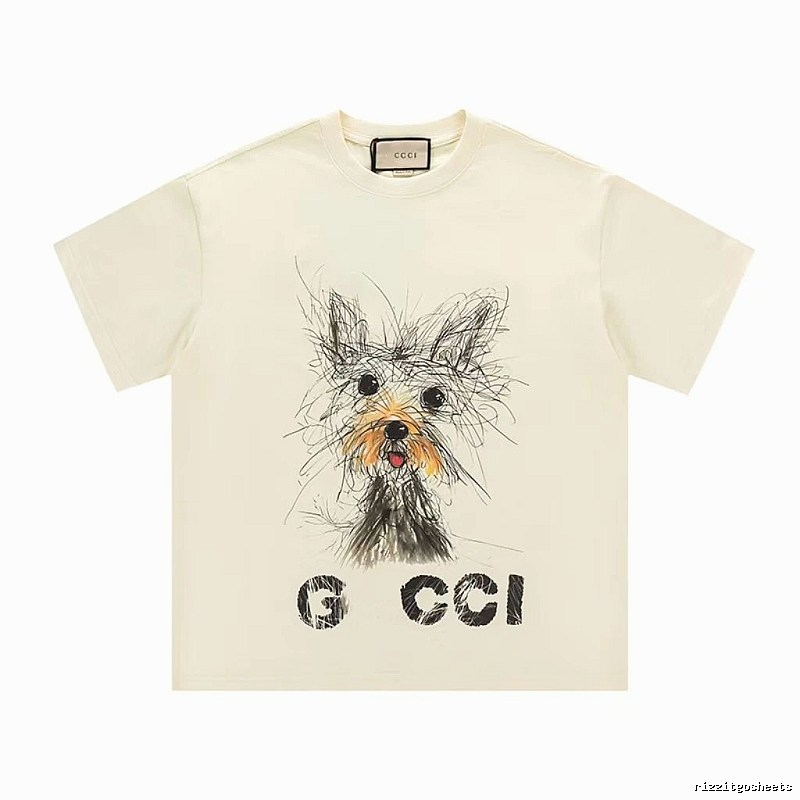 Gucci Puppy Graffiti Casual Style Off-white T-Shirt