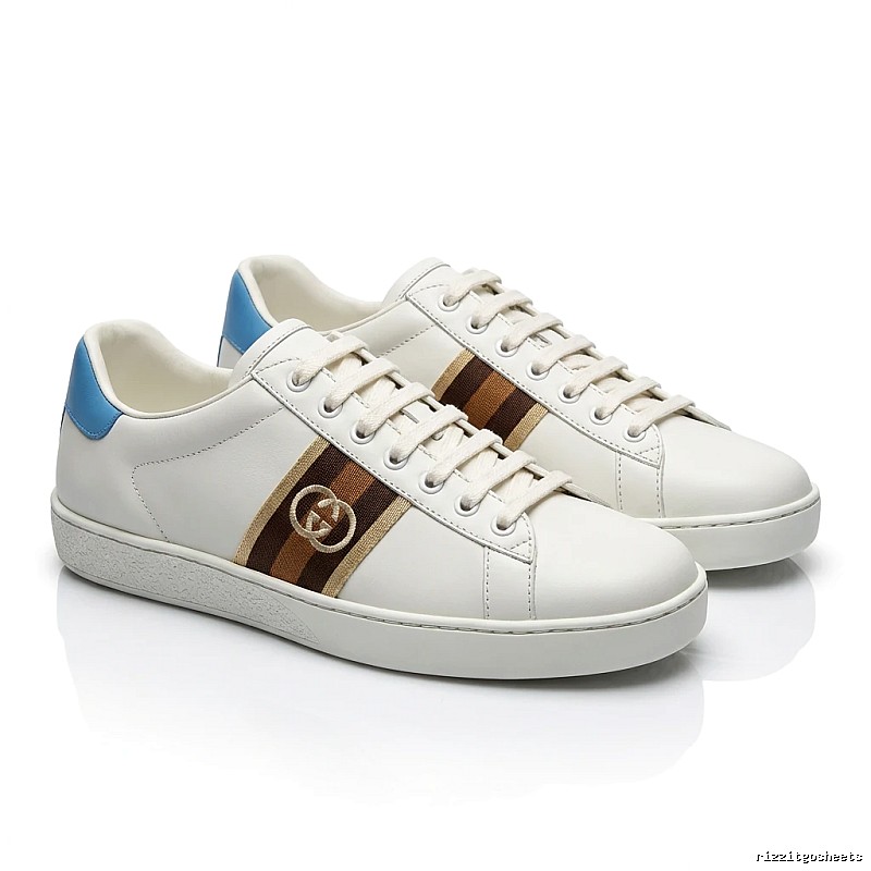 Gucci retro-style white and blue color-blocking sneakers