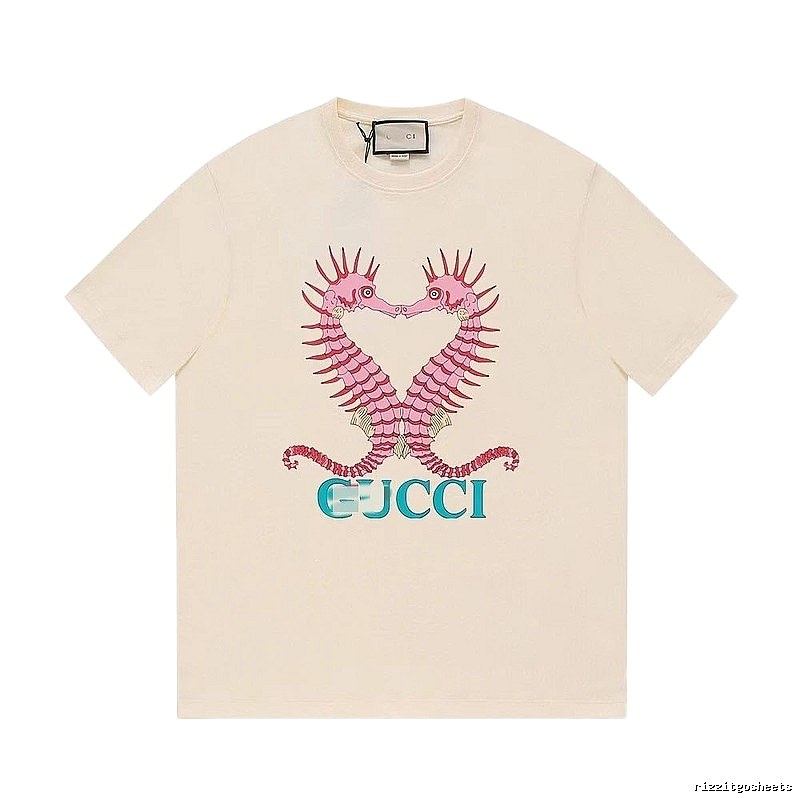 Gucci Seahorse Print Trendy Off-white Short Sleeve T-shirt
