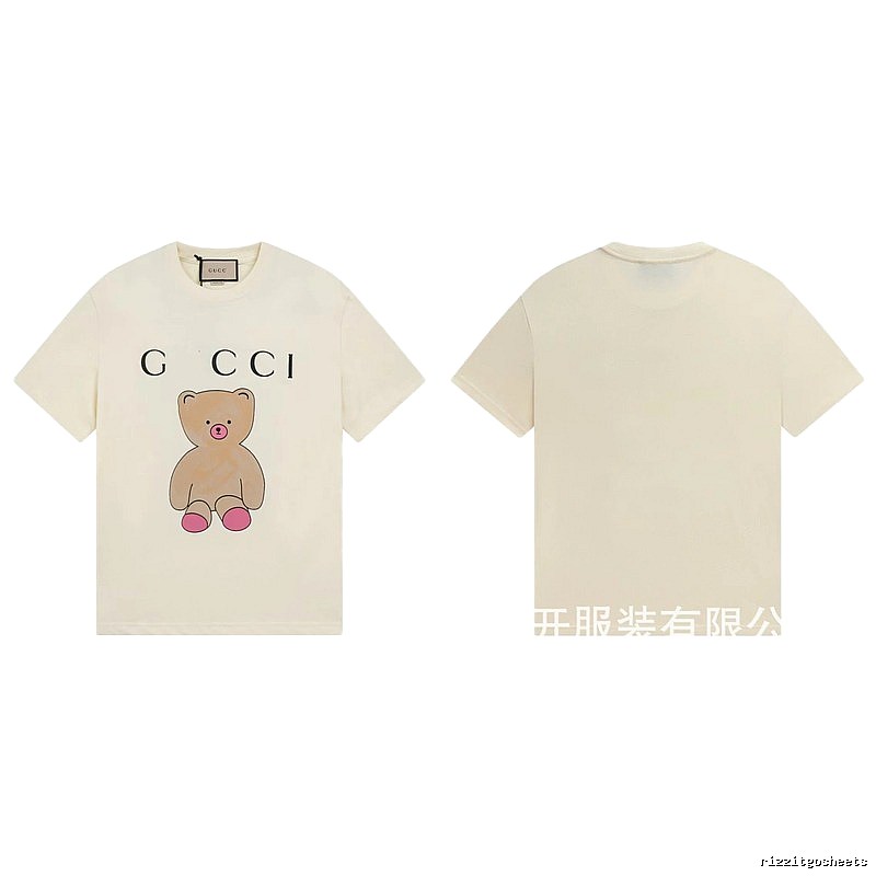 Gucci Teddy Bear Print Casual Style Off-White T-Shirt