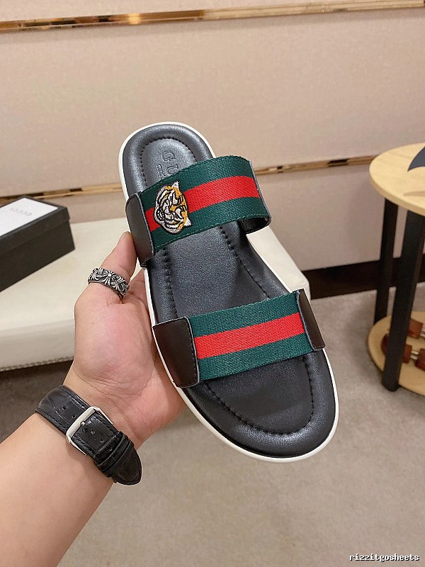 Gucci Tiger Head Embroidered Color-block Casual Slides