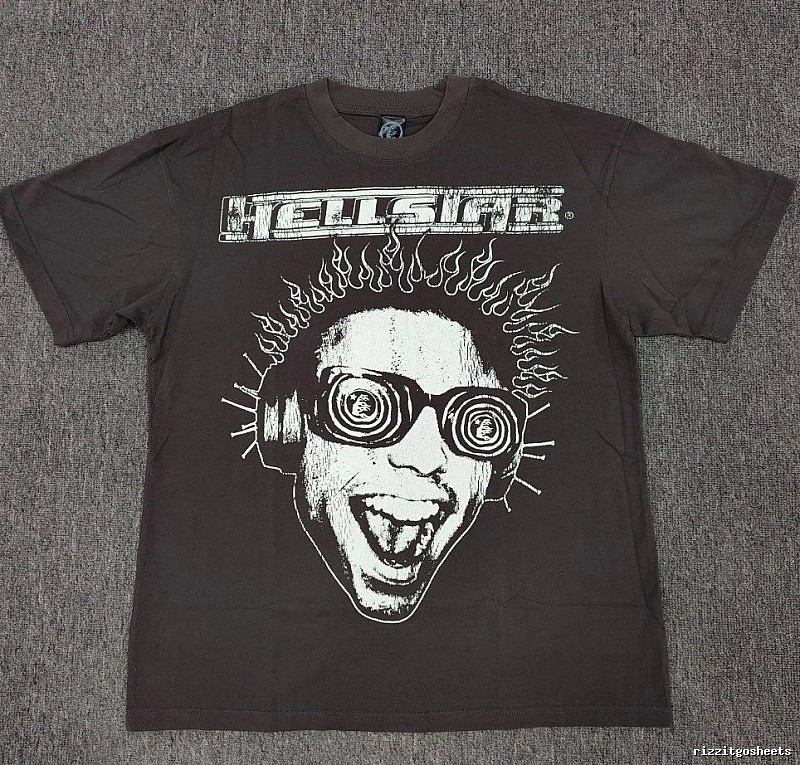 Hellstar Flame Portrait Street Style Charcoal Gray T-shirt