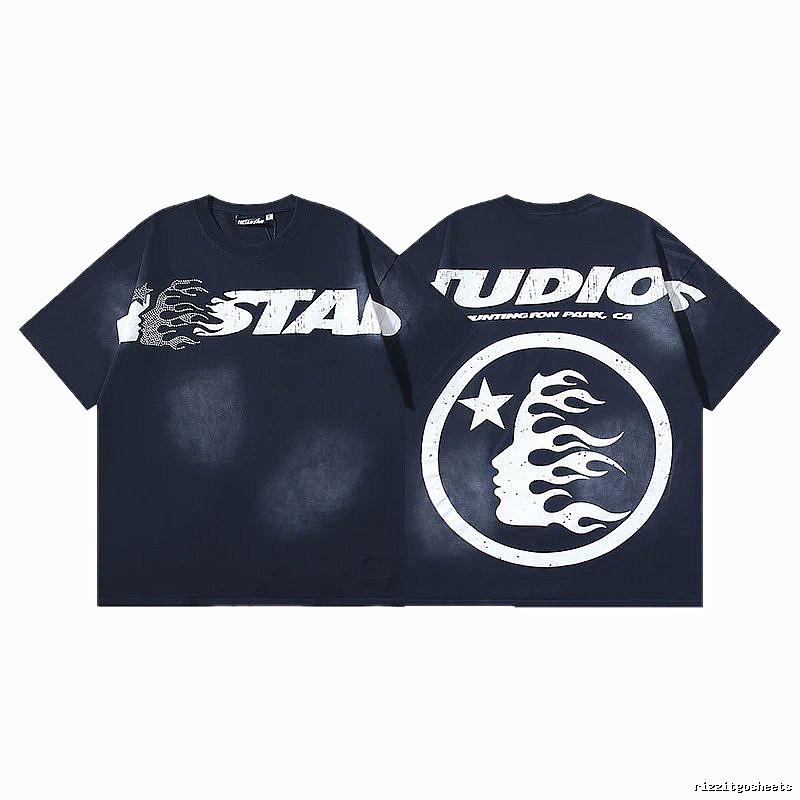 Hellstar Flame Print Street Style Black T-shirt