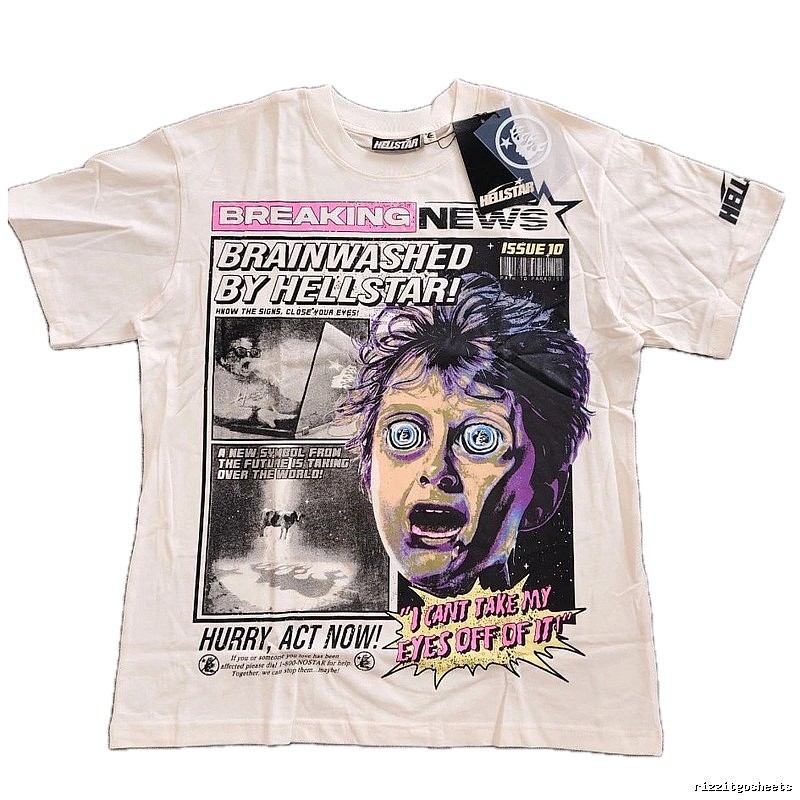 Hellstar Newspaper Print Street Style Off-white T-Shirt