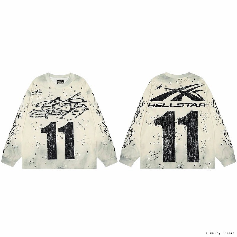Hellstar No.11 Distressed Street Style Off-white Long Sleeve T-shirt