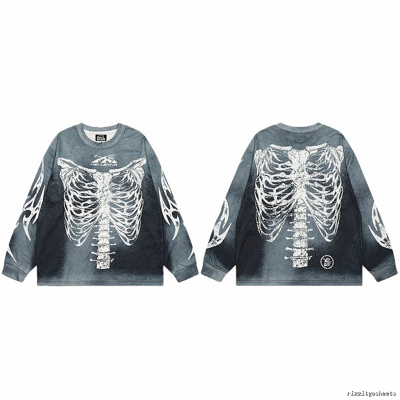 Hellstar Skull Print Street Style Vintage Grey Long Sleeve T-shirt