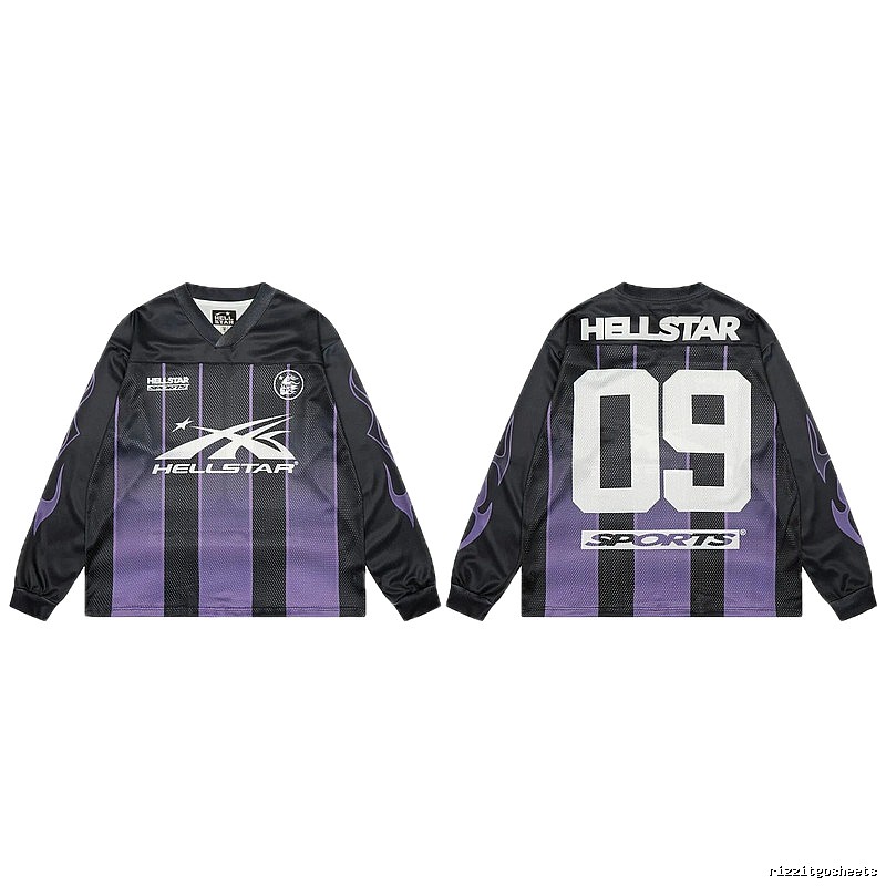 Hellstar Sporty Street Style Black and Purple Long-Sleeve Jersey