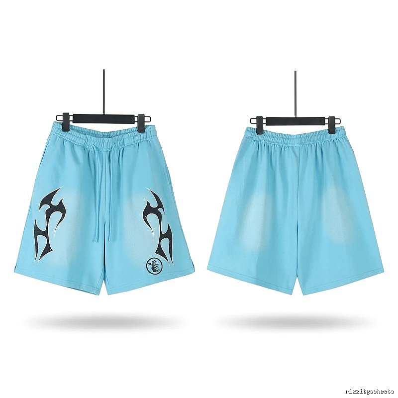 Hellstar trendy brand printed light blue shorts