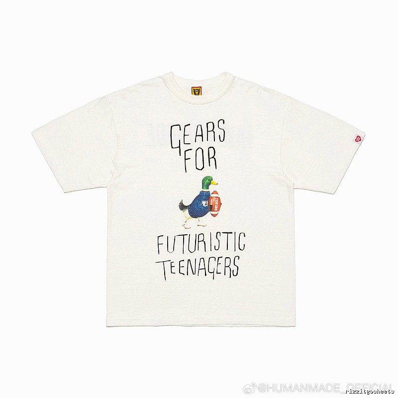 HUMAN MADE Japanese Streetwear Green Duck Printed Off-white T-shirt