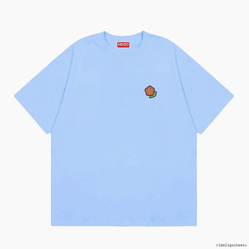 KENZO Embroidered Small Flower Casual Style Light Blue T-Shirt