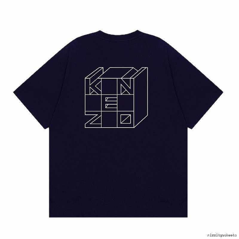 KENZO Geometric Lines Trendy Style Navy Blue T-Shirt