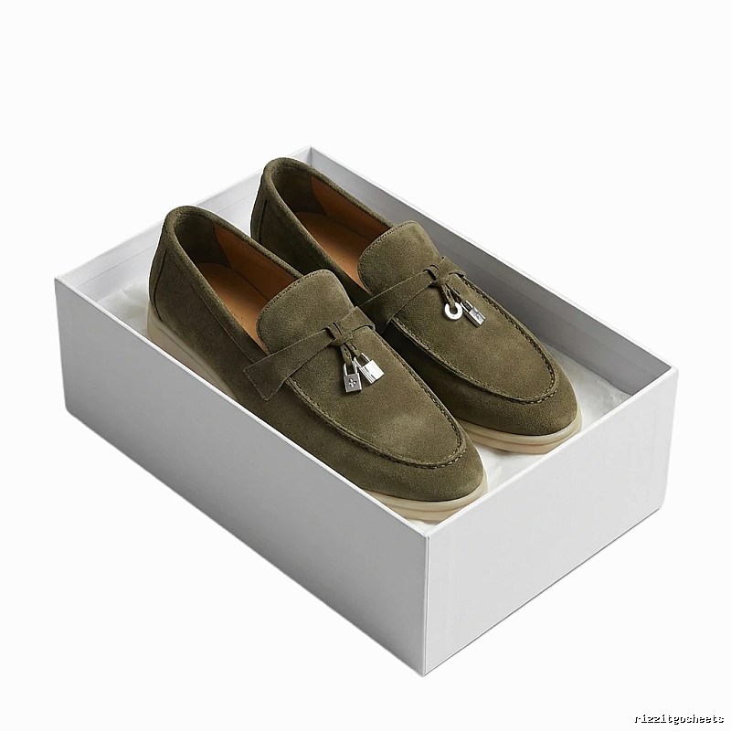Loro Piana casual style gray-green loafers