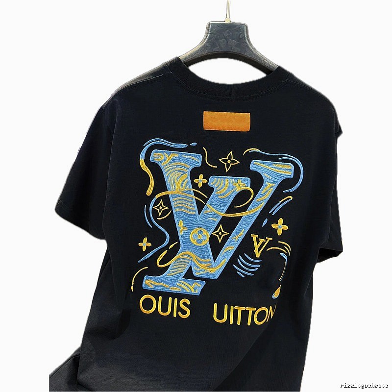 Louis Vuitton Embroidered Collection Trendy Style Black T-Shirt