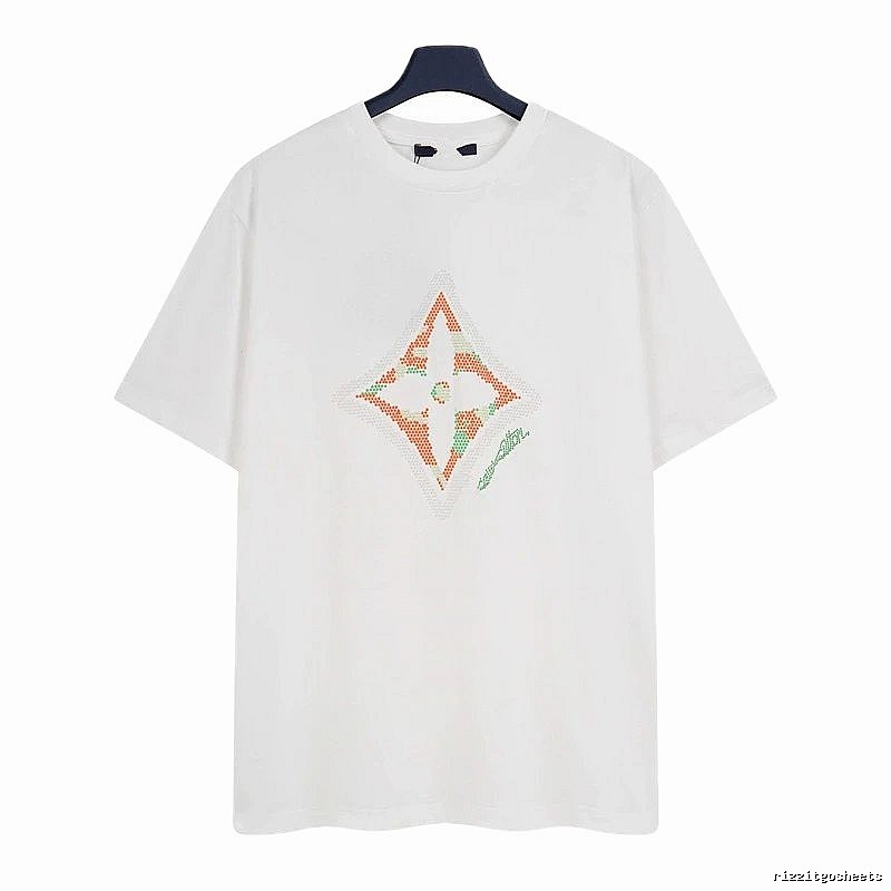 Louis Vuitton Trendy White T-Shirt with Diamond Print
