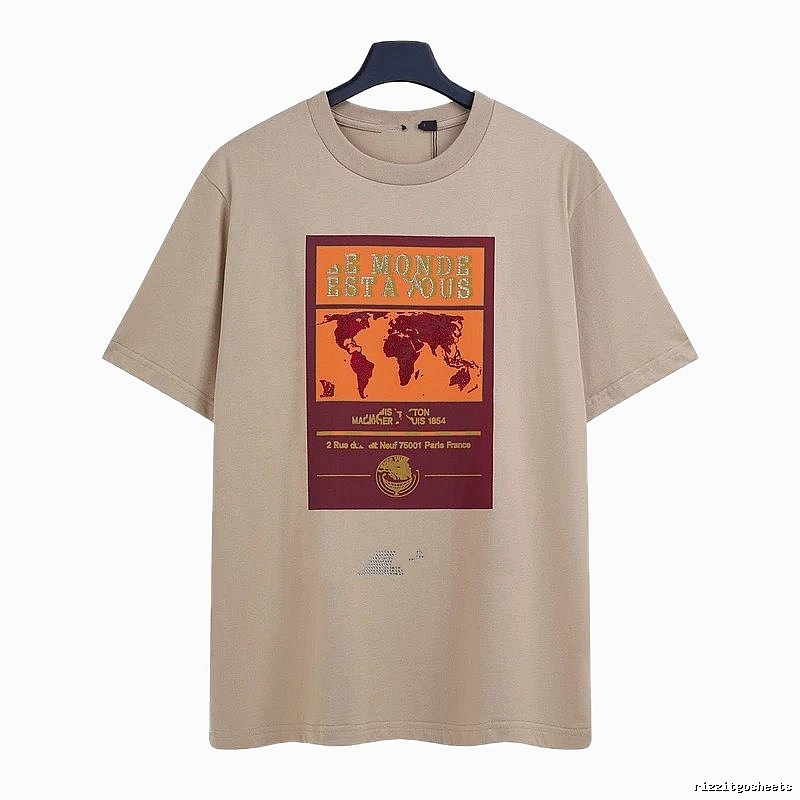 Louis Vuitton Vintage-style Map Print Khaki T-Shirt