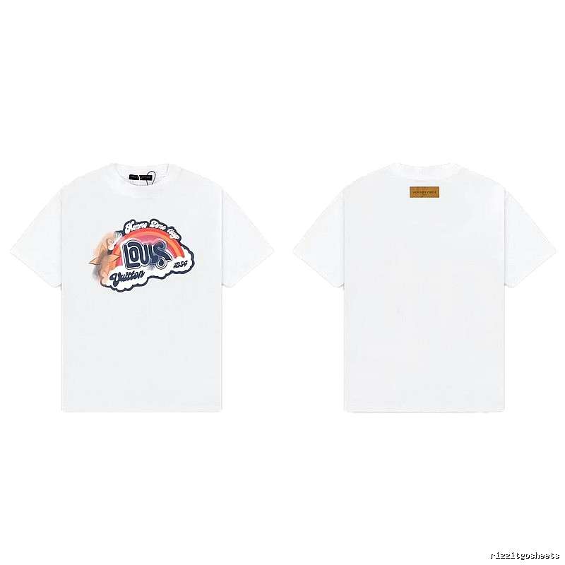Louis Vuitton Vintage-style White T-Shirt with Rainbow Print