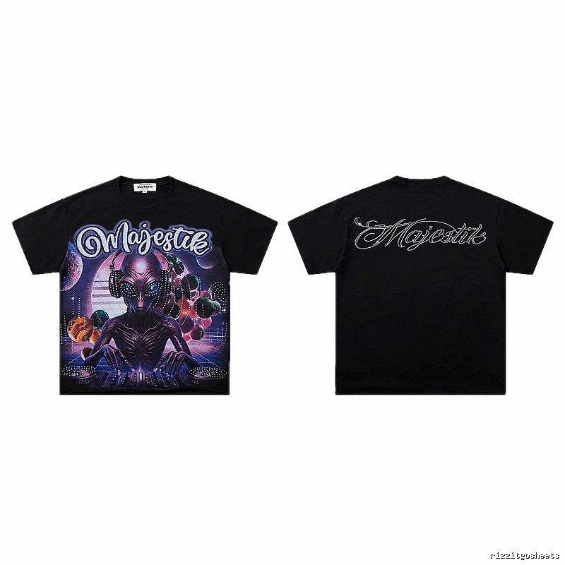 MAJESTIK Alien Print Street Style Black T-Shirt