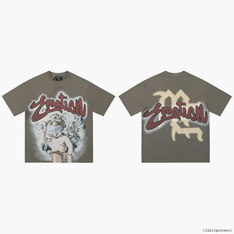 Mixed Emotion Angel Print Street Style Khaki T-shirt