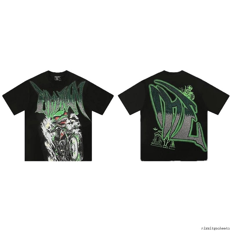 Mixed Emotion Motorcycle Gothic Style Black and Green Short Sleeve T-Shirt