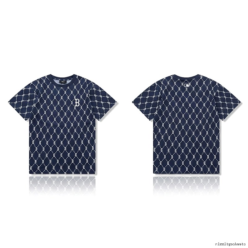 MLB full - printed style navy blue T - shirt