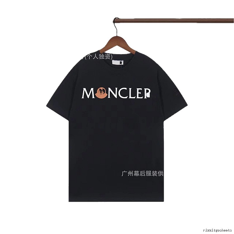 Moncler Letter Print Streetwear Style Black Short-sleeve T-shirt