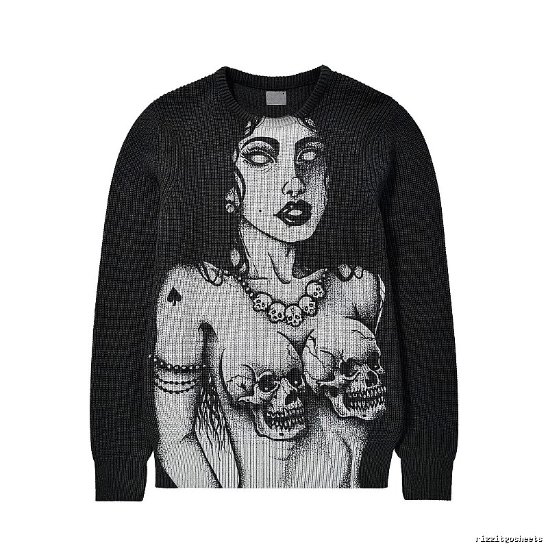 Monogram Anime graphic sweater Black Knit Top for Casual Outfits