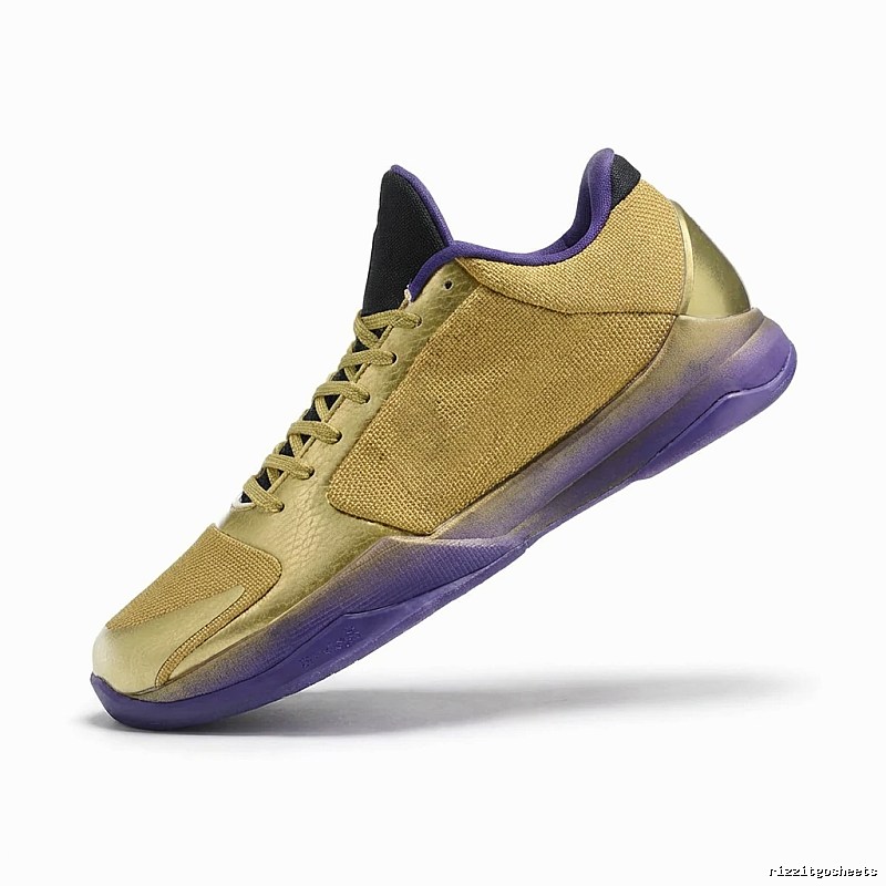 Nike basketball shoes, fashion, gold and purple.