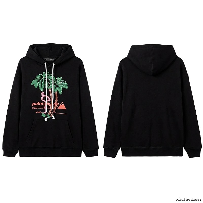 Palm Angels Black Hoodie with Palm Tree Print