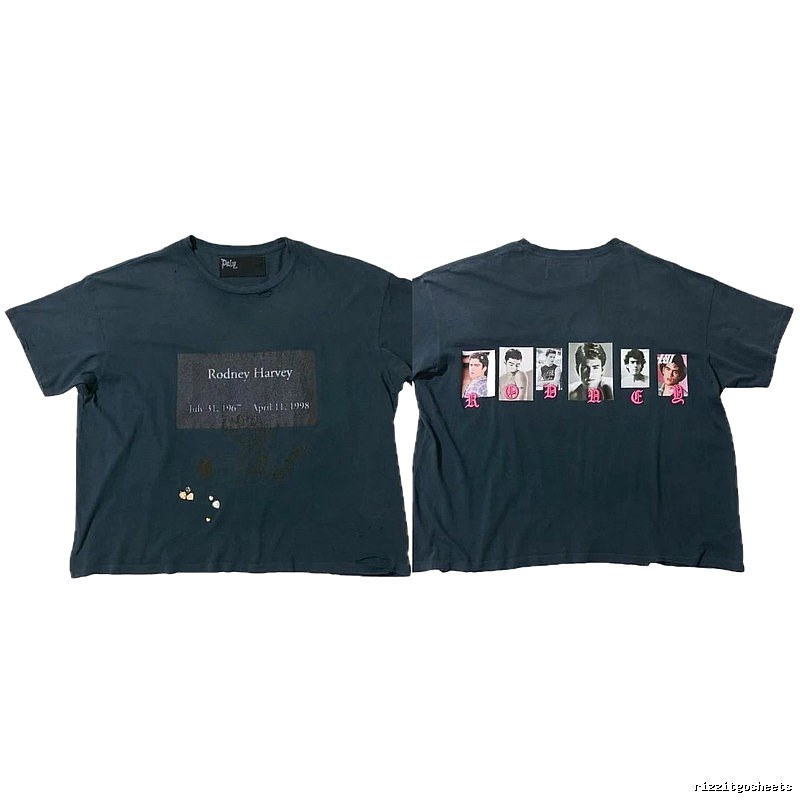 Paly Hollywood Distressed Portrait Print Navy Blue T-Shirt