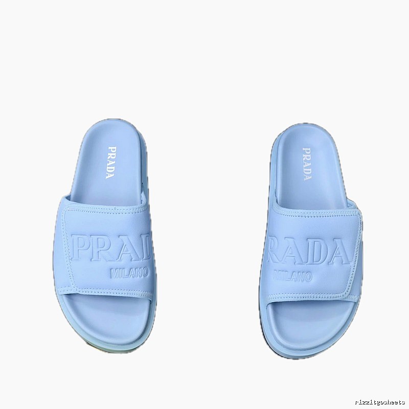 Prada Embossed Collection Minimalist Style Light Blue Slides