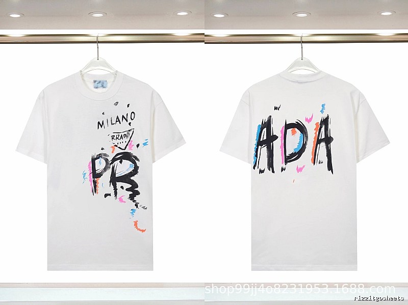 Prada Graffiti Street Style White Short-sleeved T-shirt