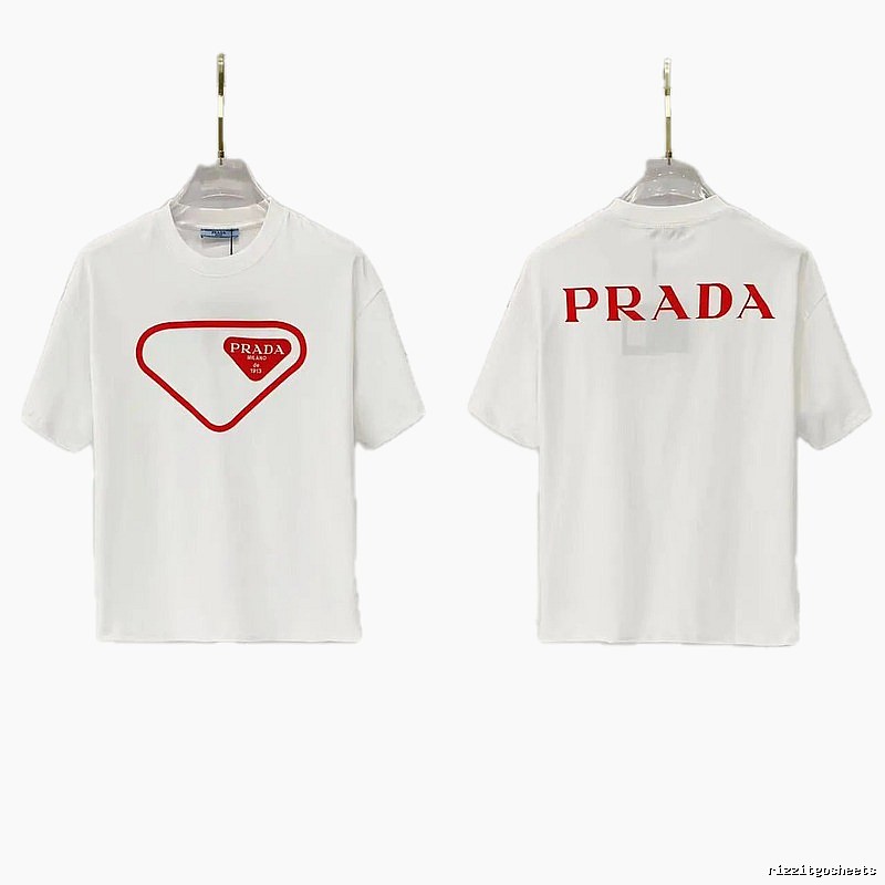 Prada Inverted Triangle Minimalist Style White Short-sleeve T-shirt