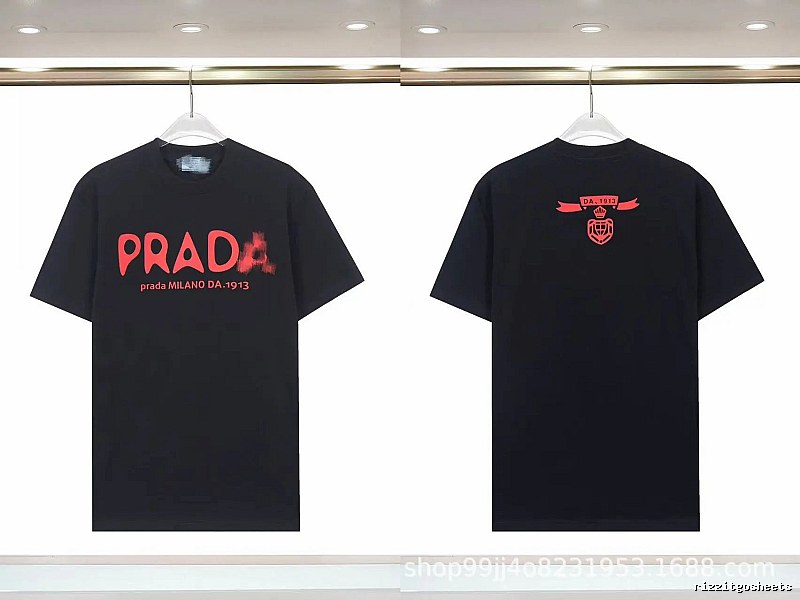 Prada Letter Print Trendy Cool Style Black Short-sleeve T-shirt