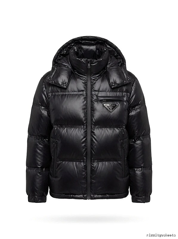 Prada triangle logo black down jacket