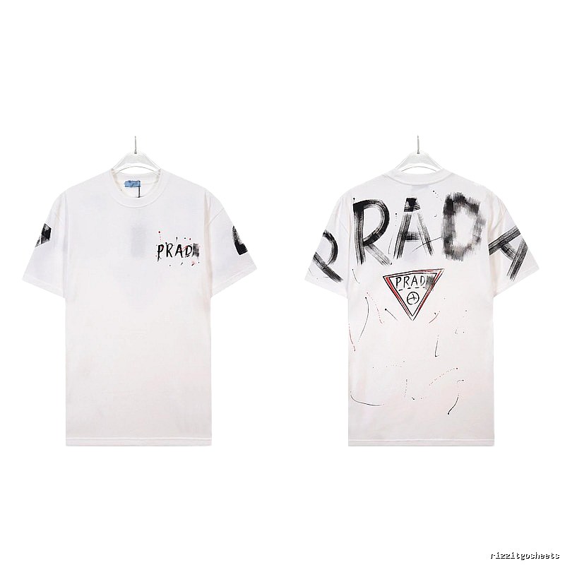 Prada Triangle Logo Graffiti Street Style White Short-sleeve T-shirt