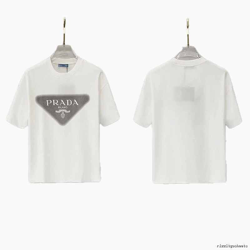 Prada Triangle Logo Minimalist Style White T-Shirt