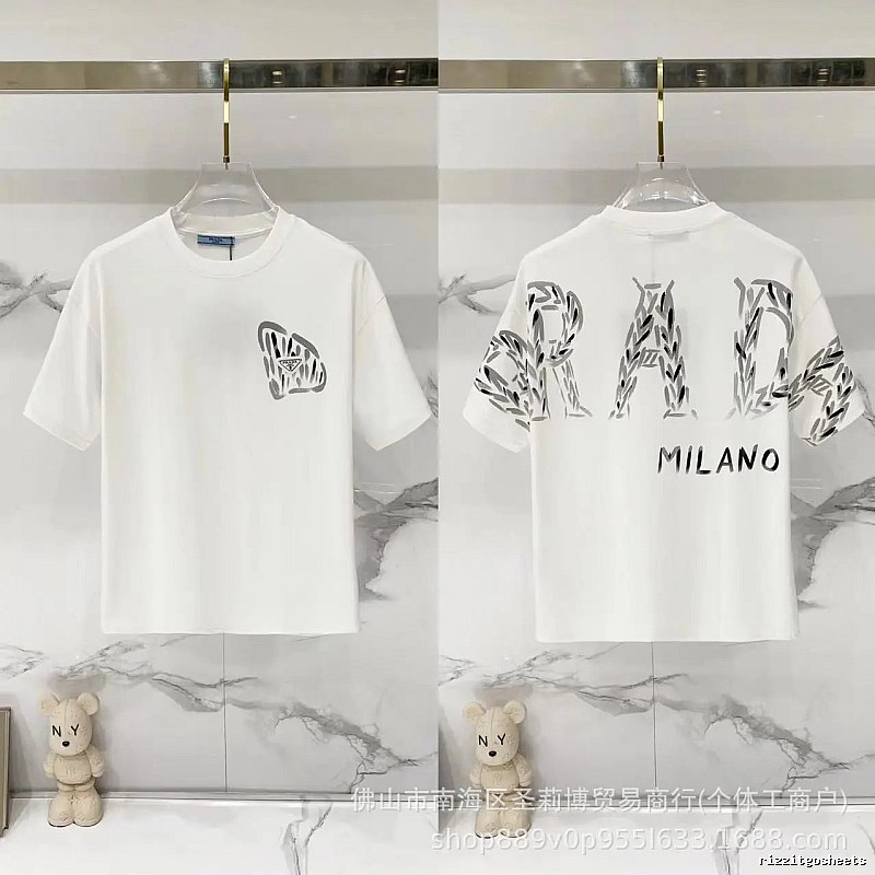 Prada Triangle Logo Trendy & Edgy Style White Short-sleeve T-shirt