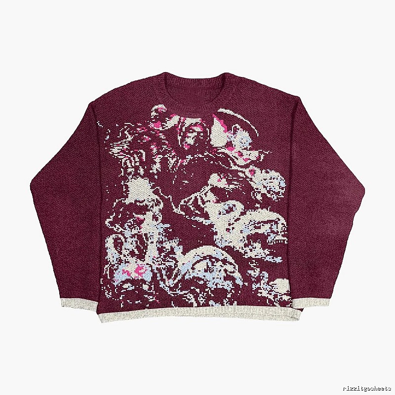Resort Anime graphic sweater Black Knit Top with Premium Look