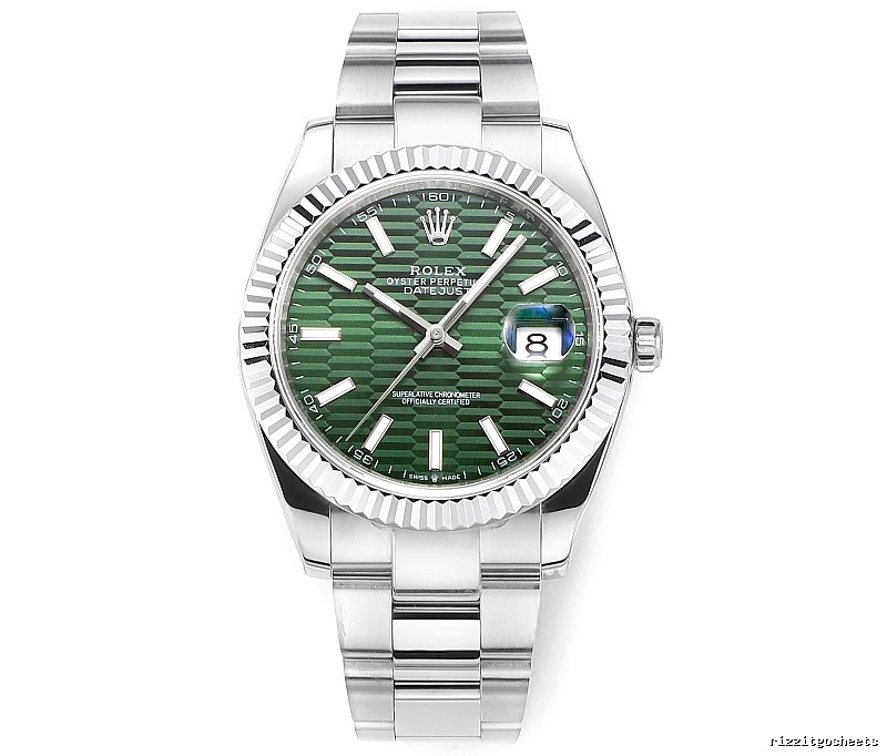 Rolex Datejust Automatic Watch with green fluted-pattern dial and oyster bracelet in Silver And Green