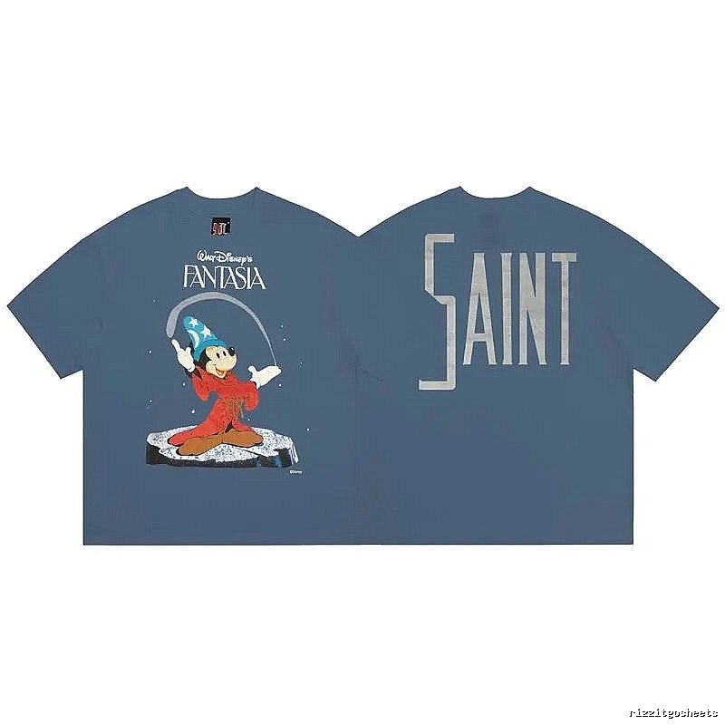 SAINT x Mickey Co-branded Vintage Style Gray-blue T-shirt