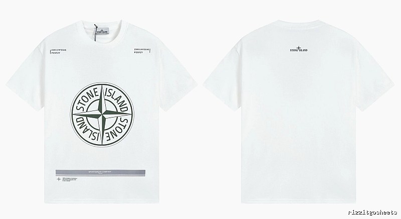 Stone Island Compass Print Casual Style White Short-sleeve T-shirt