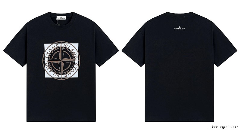 Stone Island Compass Print Street Style Black T-Shirt