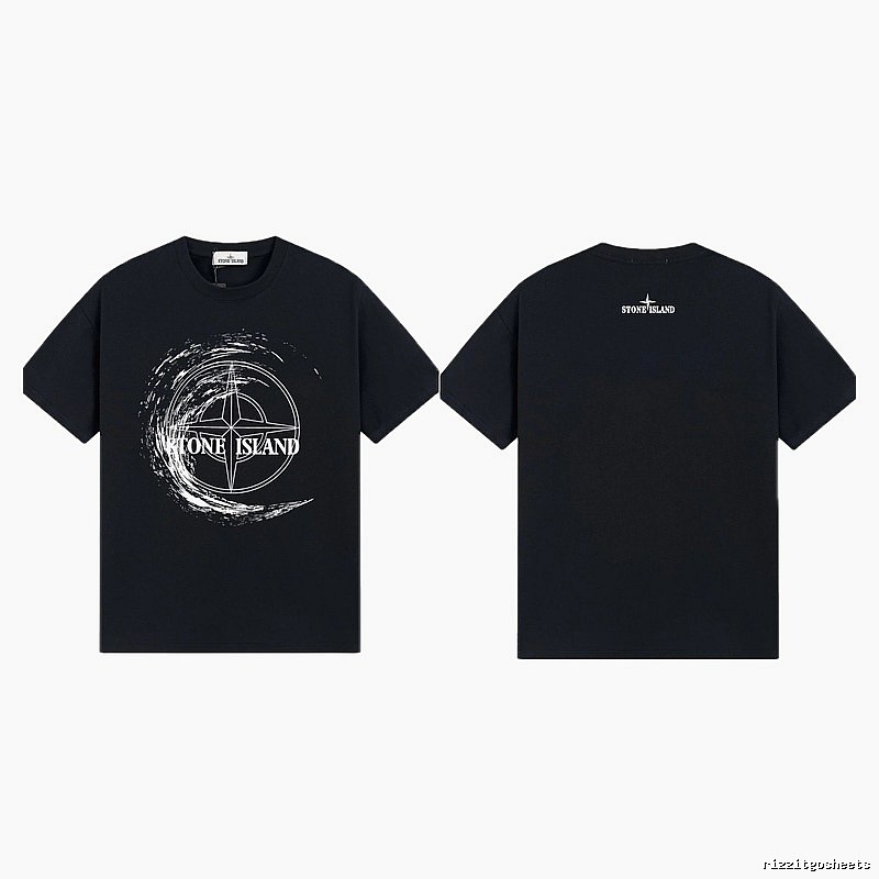 Stone Island Compass Print Street Style Black T-Shirt