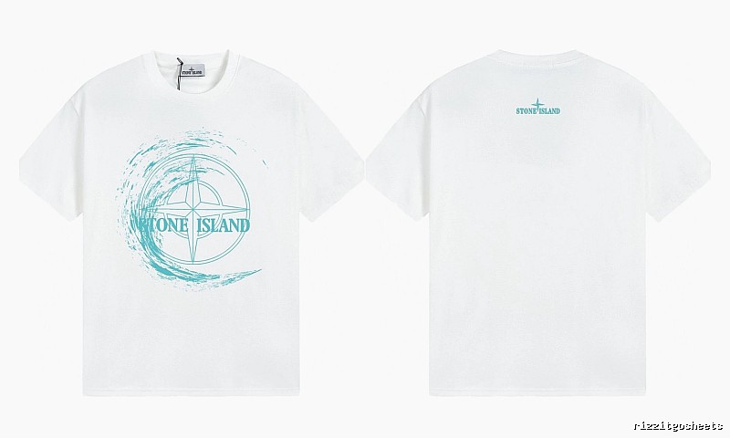 Stone Island Compass Print Street Style White T-Shirt