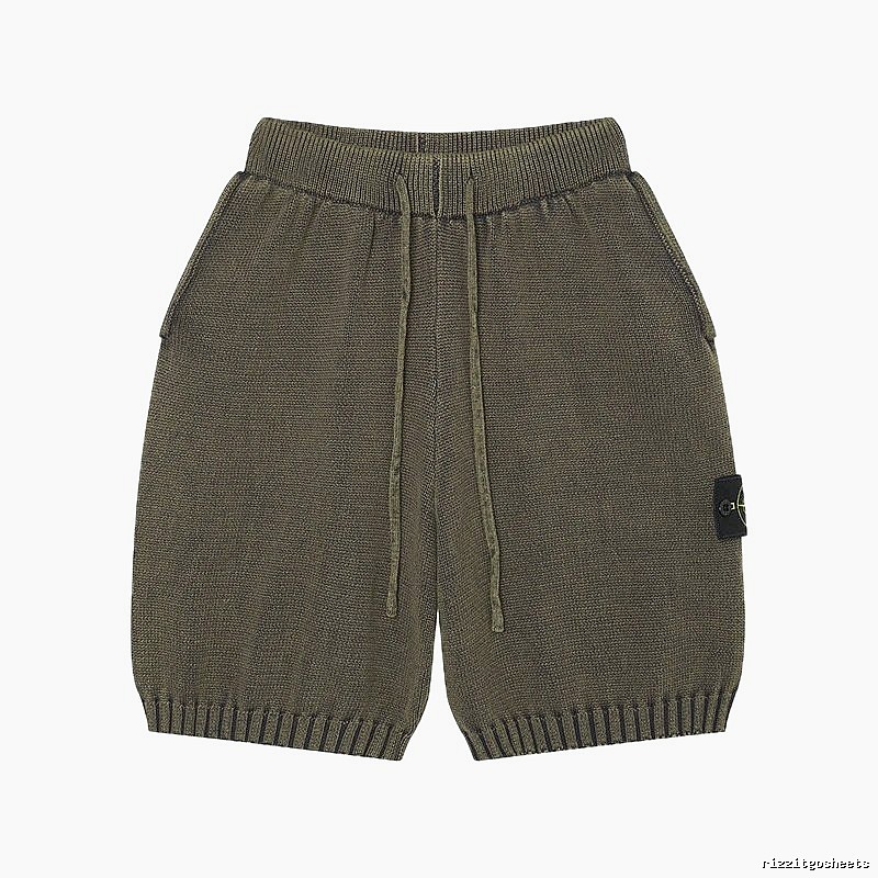 Stone Island Compass Techwear Style Olive Green Knit Shorts